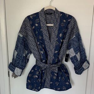 Lucky Brand Navy Quilted Patterned Belted Jacket
